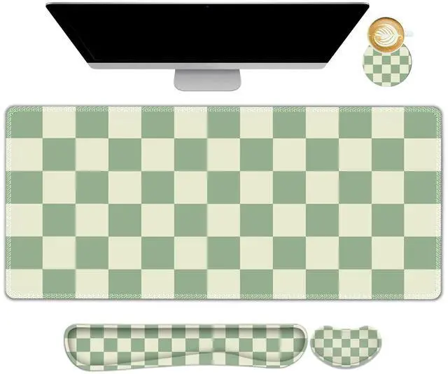 Main image of Large Gaming Mouse Pad Set, 4 in1 Ergonomics Keyboard Desk Mat with Memory Foam Wrist Rest, Extended Game Mousepad, Non-Slip Desk Pad Matt Easy Typing Pain Relief I Green Checkered