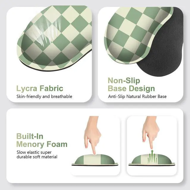 Alt view image 6 of 7 - Large Gaming Mouse Pad Set, 4 in1 Ergonomics Keyboard Desk Mat with Memory Foam Wrist Rest, Extended Game Mousepad, Non-Slip Desk Pad Matt Easy Typing Pain Relief I Green Checkered
