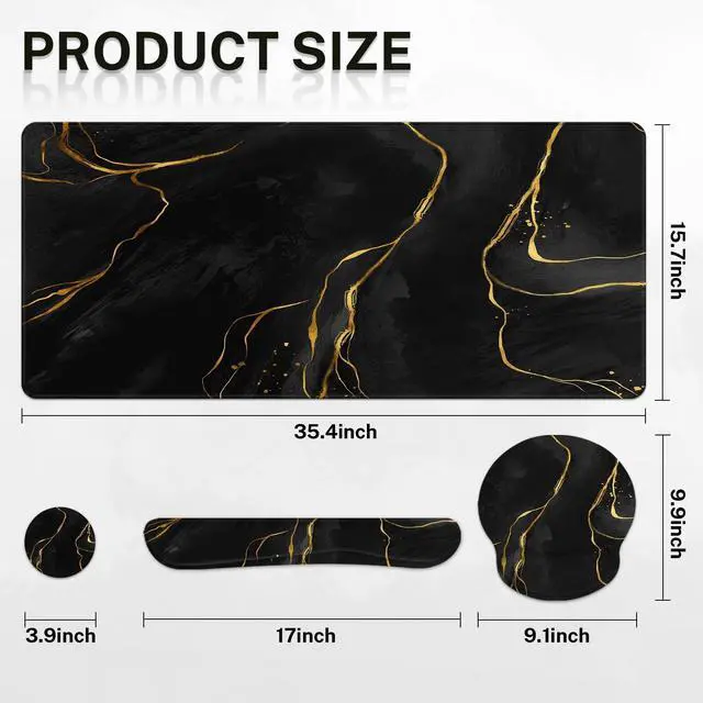Alt view image 2 of 7 - Keyboard Mouse Pad Set, 4 in 1 Desk Mat Set, Marble Black Gold