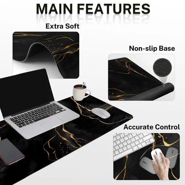 Alt view image 5 of 7 - Keyboard Mouse Pad Set, 4 in 1 Desk Mat Set, Marble Black Gold