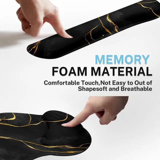 Alt view image 6 of 7 - Keyboard Mouse Pad Set, 4 in 1 Desk Mat Set, Marble Black Gold