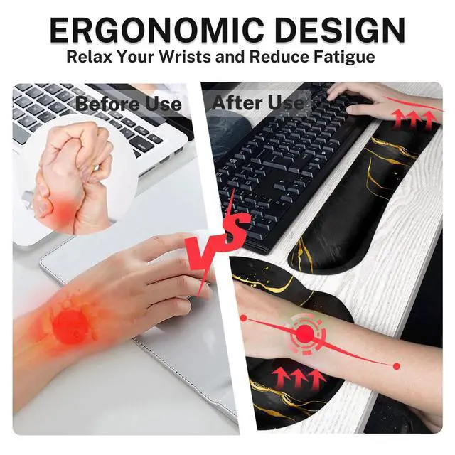 Alt view image 4 of 7 - Keyboard Mouse Pad Set, 4 in 1 Desk Mat Set, Marble Black Gold