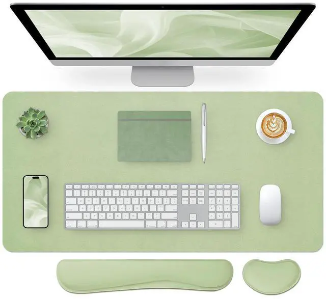 Main image of Leather Desk Mat and Keyboard Wrist Rest, Large Mouse Pad + Keyboard Pad+Mouse Wrist Support, Non-Slip Desk Mat Protector for St Patricks Day(31.5×15.7 Inches, Green)