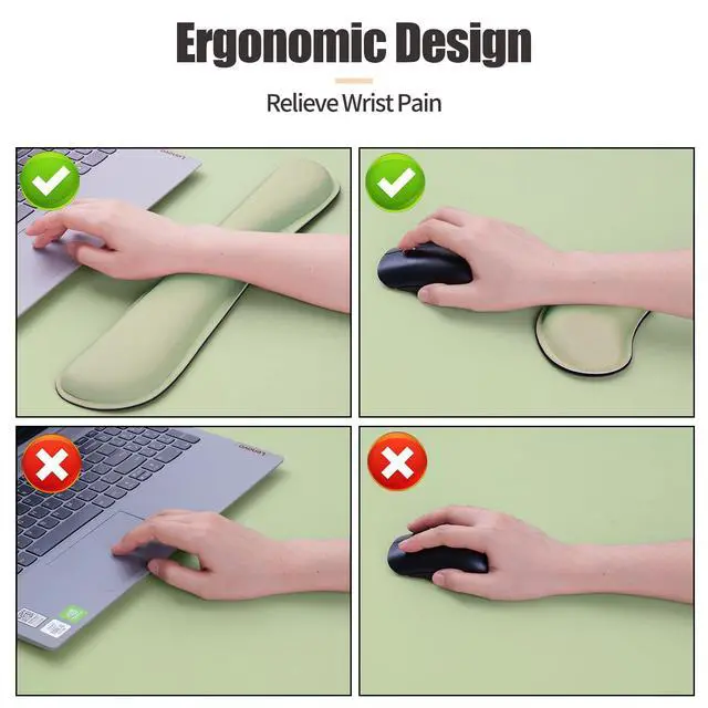 Alt view image 4 of 7 - Leather Desk Mat and Keyboard Wrist Rest, Large Mouse Pad + Keyboard Pad+Mouse Wrist Support, Non-Slip Desk Mat Protector for St Patricks Day(31.5×15.7 Inches, Green)