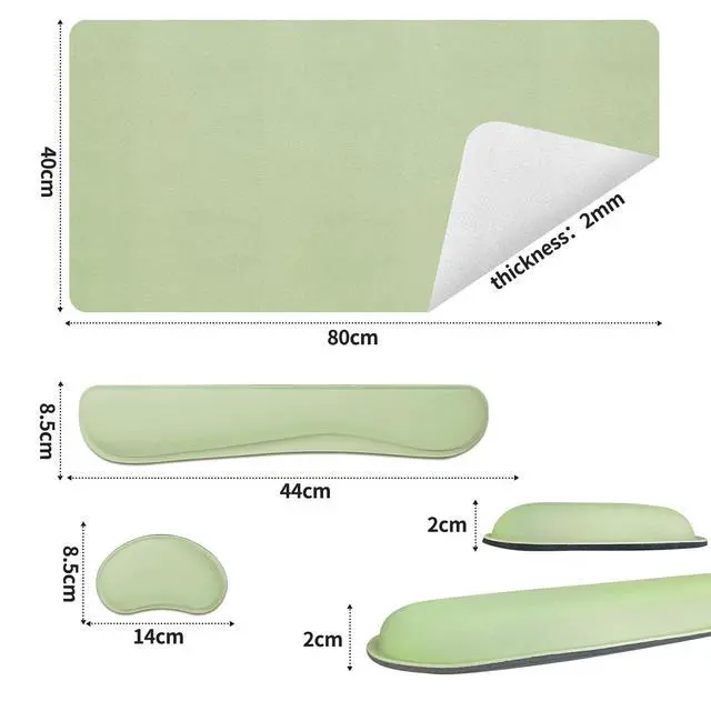 Alt view image 7 of 7 - Leather Desk Mat and Keyboard Wrist Rest, Large Mouse Pad + Keyboard Pad+Mouse Wrist Support, Non-Slip Desk Mat Protector for St Patricks Day(31.5×15.7 Inches, Green)