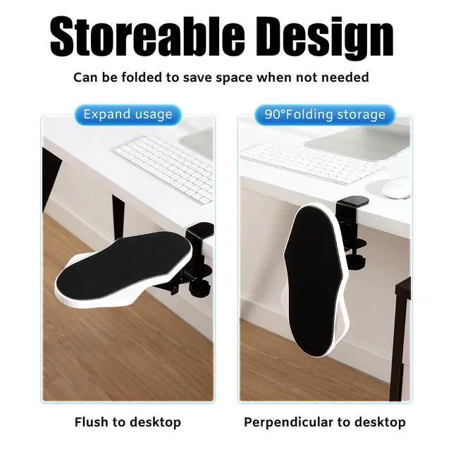 Alt view image 4 of 7 - Computer Arm Rest for Desk, 180° Swivel and 90° Foldable, White
