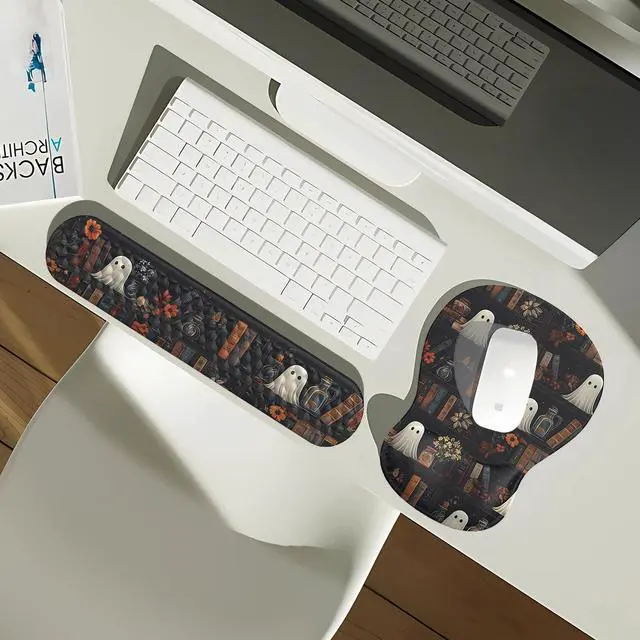 Alt view image 3 of 7 - Ghost Book Mousepad with Wrist Rest Halloween Computer Keyboard Mouse Pad Black Cute, Mouse Pad with Wrist Rest for Computer Keyboard, 2 In1 Mousepad with Wrist Support Easy Typing&Relieve Wrist Pai