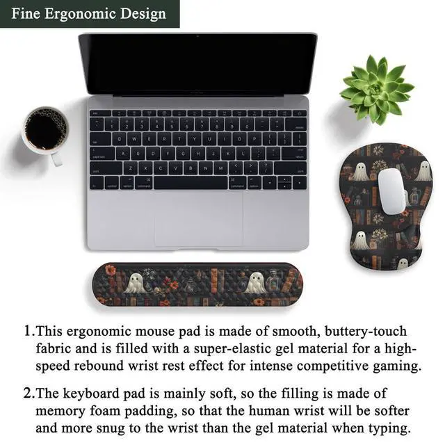 Alt view image 4 of 7 - Ghost Book Mousepad with Wrist Rest Halloween Computer Keyboard Mouse Pad Black Cute, Mouse Pad with Wrist Rest for Computer Keyboard, 2 In1 Mousepad with Wrist Support Easy Typing&Relieve Wrist Pai