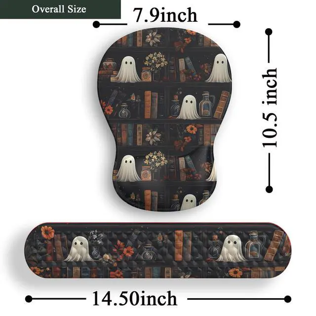 Alt view image 5 of 7 - Ghost Book Mousepad with Wrist Rest Halloween Computer Keyboard Mouse Pad Black Cute, Mouse Pad with Wrist Rest for Computer Keyboard, 2 In1 Mousepad with Wrist Support Easy Typing&Relieve Wrist Pai