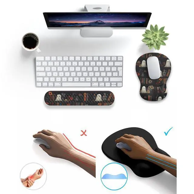 Alt view image 6 of 7 - Ghost Book Mousepad with Wrist Rest Halloween Computer Keyboard Mouse Pad Black Cute, Mouse Pad with Wrist Rest for Computer Keyboard, 2 In1 Mousepad with Wrist Support Easy Typing&Relieve Wrist Pai