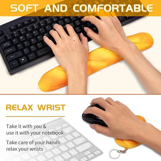 Alt view image 3 of 5 - Soft Toast Bread Baguette Shape Anti-Skid Keyboard Wrist Rest Support for Office,Computer,Laptop& Mac,Slow Bounces Back Foam for Easy Typing & Pain Relief