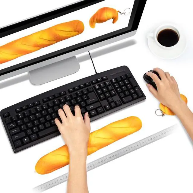 Alt view image 5 of 5 - Soft Toast Bread Baguette Shape Anti-Skid Keyboard Wrist Rest Support for Office,Computer,Laptop& Mac,Slow Bounces Back Foam for Easy Typing & Pain Relief