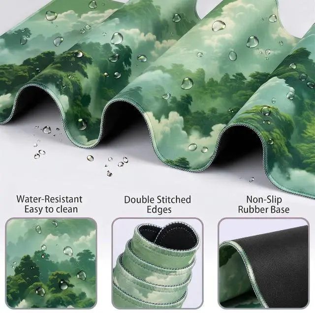 Alt view image 2 of 7 - Green Cloud Mouse Pad and Keyboard Wrist Rest 4PCS Extended Forest Mountain Aesthetic Large Desk Mat Pad Set Memory Foam Non-Slip Cute Ergonomic Gaming Mouse Pad Wrist Support for Computer Home Office