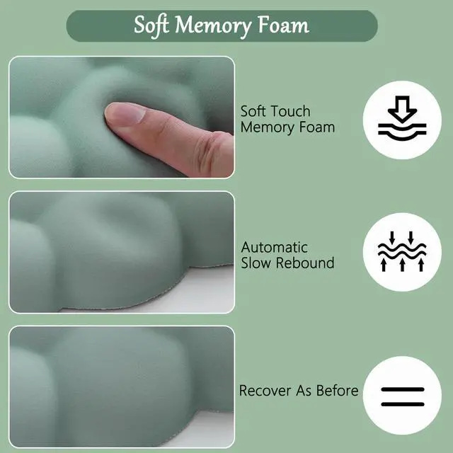 Alt view image 3 of 7 - Green Cloud Mouse Pad and Keyboard Wrist Rest 4PCS Extended Forest Mountain Aesthetic Large Desk Mat Pad Set Memory Foam Non-Slip Cute Ergonomic Gaming Mouse Pad Wrist Support for Computer Home Office