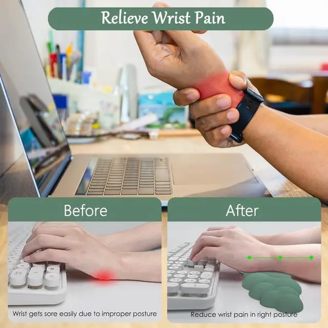 Alt view image 4 of 7 - Green Cloud Mouse Pad and Keyboard Wrist Rest 4PCS Extended Forest Mountain Aesthetic Large Desk Mat Pad Set Memory Foam Non-Slip Cute Ergonomic Gaming Mouse Pad Wrist Support for Computer Home Office