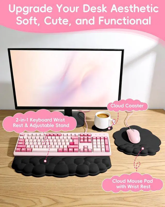 Alt view image 2 of 7 - Ergonomic Cloud Wrist Rest Set for Keyboard and Mouse, Black