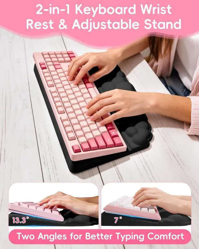 Alt view image 3 of 7 - Ergonomic Cloud Wrist Rest Set for Keyboard and Mouse, Black