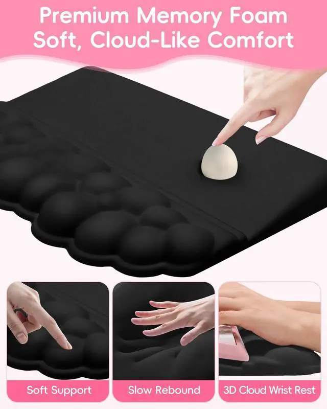 Alt view image 4 of 7 - Ergonomic Cloud Wrist Rest Set for Keyboard and Mouse, Black