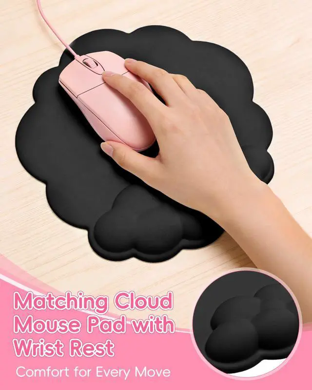 Alt view image 6 of 7 - Ergonomic Cloud Wrist Rest Set for Keyboard and Mouse, Black