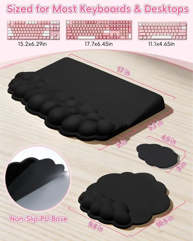 Alt view image 7 of 7 - Ergonomic Cloud Wrist Rest Set for Keyboard and Mouse, Black