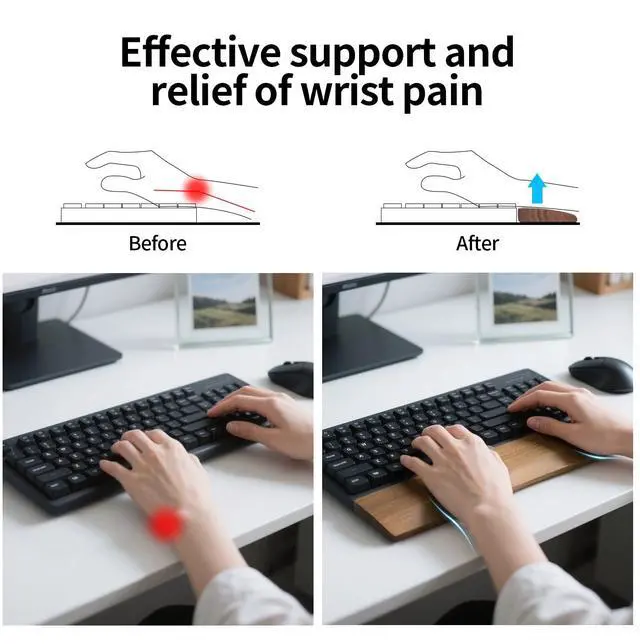 Alt view image 3 of 7 - Ergonomic Wooden Wrist Rest Support for 104 Key Mechanical Keyboard