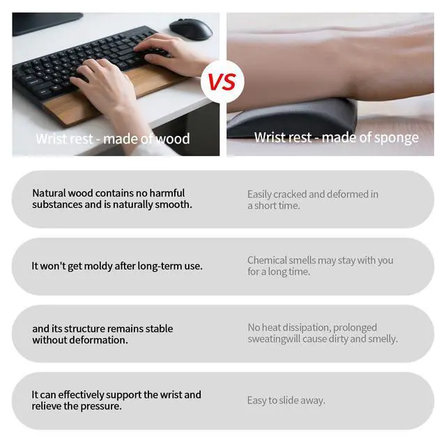 Alt view image 4 of 7 - Ergonomic Wooden Wrist Rest Support for 104 Key Mechanical Keyboard