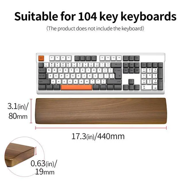 Alt view image 5 of 7 - Ergonomic Wooden Wrist Rest Support for 104 Key Mechanical Keyboard