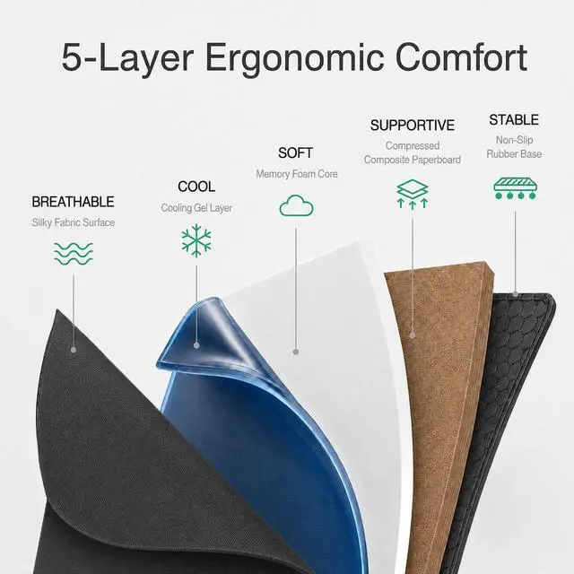 Alt view image 4 of 7 - Cooling Gel Wrist Rest, 17.3-inch Length for Full-Sized Keyboard, Memory Foam Palm Rest with Non-Slip Footpad, Ergonomic Design, Stain Resistant, PC Accessory Gaming Gear (Large-Full Size)