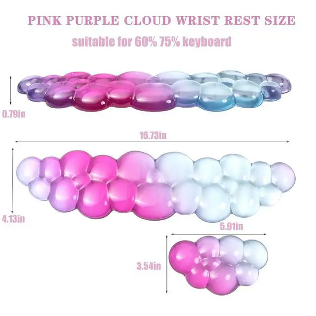 Alt view image 2 of 7 - Ergonomic Cloud Silicone Gel Keyboard and Mouse Wrist Rest Set Clear Wrist Rest for Keyboard 60%/68%/75%, Comfort & Support for Typing and Gaming (Pink Blue)
