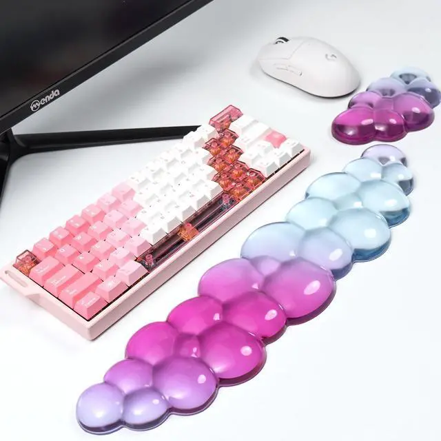 Main image of Ergonomic Cloud Silicone Gel Keyboard and Mouse Wrist Rest Set Clear Wrist Rest for Keyboard 60%/68%/75%, Comfort & Support for Typing and Gaming (Pink Blue)