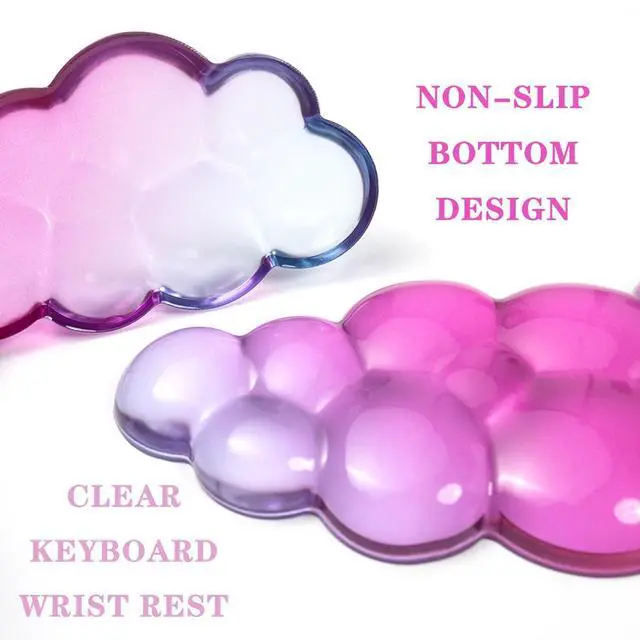 Alt view image 3 of 7 - Ergonomic Cloud Silicone Gel Keyboard and Mouse Wrist Rest Set Clear Wrist Rest for Keyboard 60%/68%/75%, Comfort & Support for Typing and Gaming (Pink Blue)