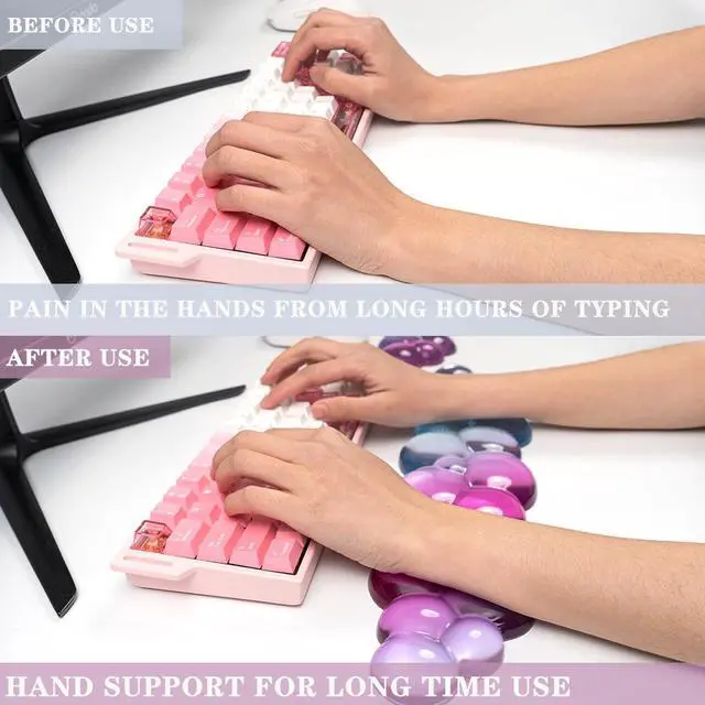 Alt view image 4 of 7 - Ergonomic Cloud Silicone Gel Keyboard and Mouse Wrist Rest Set Clear Wrist Rest for Keyboard 60%/68%/75%, Comfort & Support for Typing and Gaming (Pink Blue)