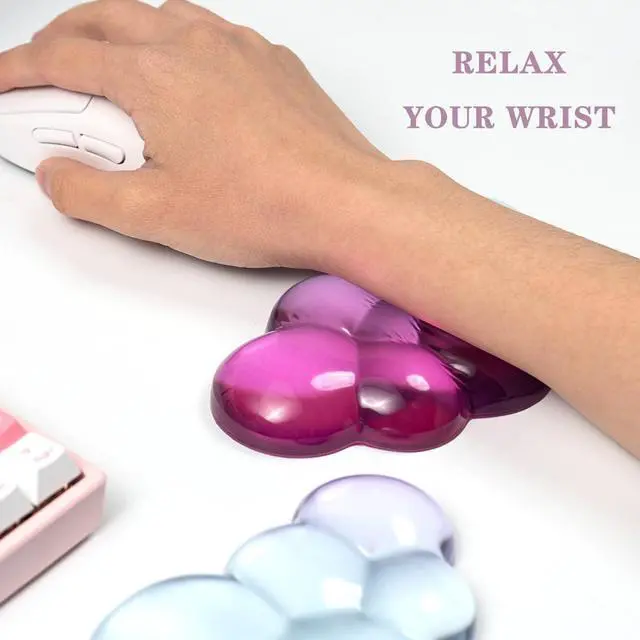 Alt view image 6 of 7 - Ergonomic Cloud Silicone Gel Keyboard and Mouse Wrist Rest Set Clear Wrist Rest for Keyboard 60%/68%/75%, Comfort & Support for Typing and Gaming (Pink Blue)