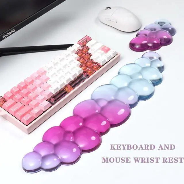 Alt view image 7 of 7 - Ergonomic Cloud Silicone Gel Keyboard and Mouse Wrist Rest Set Clear Wrist Rest for Keyboard 60%/68%/75%, Comfort & Support for Typing and Gaming (Pink Blue)
