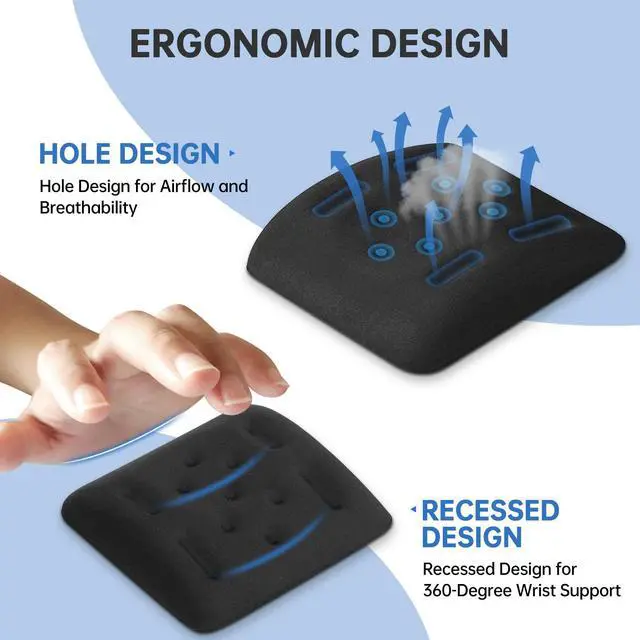 Alt view image 3 of 6 - Upgraded Wrist Rest for Laptop, Ergonomic Memory Foam Laptop Wrist Pads for Computer Keyboard, Wrist Support Cushion for Typing (Black)