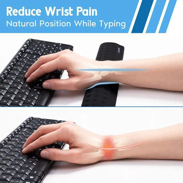 Alt view image 2 of 7 - Memory Foam Keyboard Wrist Rest - Pain-Reducing, Non-Slip Rubber Base Wrists Rest Support - Cooling Ergonomic Laptop & Computer Keyboard Pad for Long Hours of Work, Studying, Gaming - Black