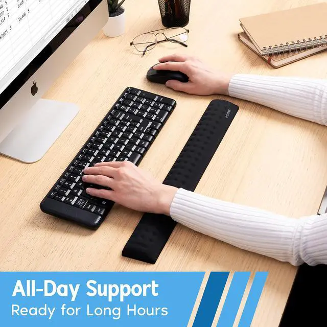 Alt view image 3 of 7 - Memory Foam Keyboard Wrist Rest - Pain-Reducing, Non-Slip Rubber Base Wrists Rest Support - Cooling Ergonomic Laptop & Computer Keyboard Pad for Long Hours of Work, Studying, Gaming - Black
