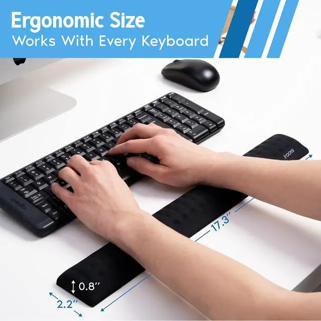 Alt view image 6 of 7 - Memory Foam Keyboard Wrist Rest - Pain-Reducing, Non-Slip Rubber Base Wrists Rest Support - Cooling Ergonomic Laptop & Computer Keyboard Pad for Long Hours of Work, Studying, Gaming - Black