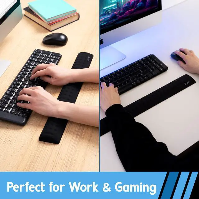 Alt view image 7 of 7 - Memory Foam Keyboard Wrist Rest - Pain-Reducing, Non-Slip Rubber Base Wrists Rest Support - Cooling Ergonomic Laptop & Computer Keyboard Pad for Long Hours of Work, Studying, Gaming - Black