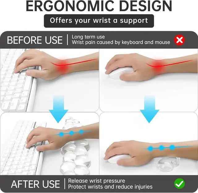 Alt view image 4 of 7 - Mouse Pad with Wrist Rest, Soft Cloud Gel Keyboard Mouse Pad Set with Hand Wrist Support, Cute Non Slip Office Desk Accessories for Comfort/Pain Relief/Computer/Laptop (Green Cloud)