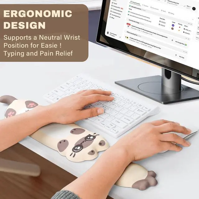 Alt view image 2 of 7 - Keyboard Wrist Rest and Mouse Pad Set, Wrist Rest for Keyboard and Mouse,Wrist Support for Keyboard,Non-Slip Base Memory Foam Wrist Pad for Gaming Home Office,Pain Relief(Cute Cat,Off-White)
