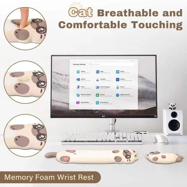Alt view image 6 of 7 - Keyboard Wrist Rest and Mouse Pad Set, Wrist Rest for Keyboard and Mouse,Wrist Support for Keyboard,Non-Slip Base Memory Foam Wrist Pad for Gaming Home Office,Pain Relief(Cute Cat,Off-White)