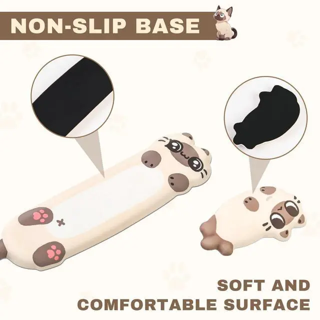 Alt view image 7 of 7 - Keyboard Wrist Rest and Mouse Pad Set, Wrist Rest for Keyboard and Mouse,Wrist Support for Keyboard,Non-Slip Base Memory Foam Wrist Pad for Gaming Home Office,Pain Relief(Cute Cat,Off-White)