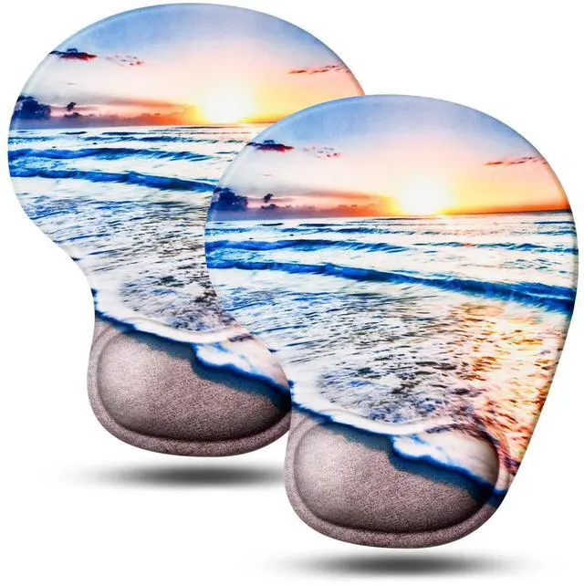 Main image of Ergonomic Mouse Pad with Gel Wrist Rest 2 Pack, Portable Small Beach
