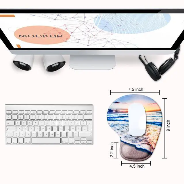 Alt view image 2 of 7 - Ergonomic Mouse Pad with Gel Wrist Rest 2 Pack, Portable Small Beach