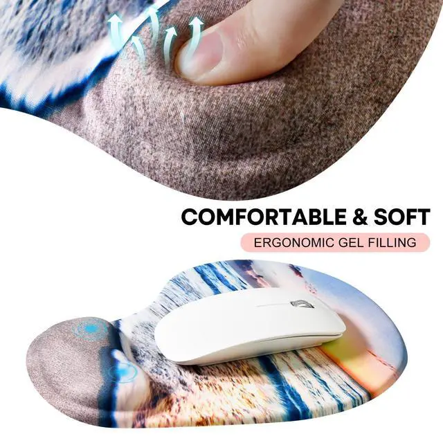 Alt view image 4 of 7 - Ergonomic Mouse Pad with Gel Wrist Rest 2 Pack, Portable Small Beach