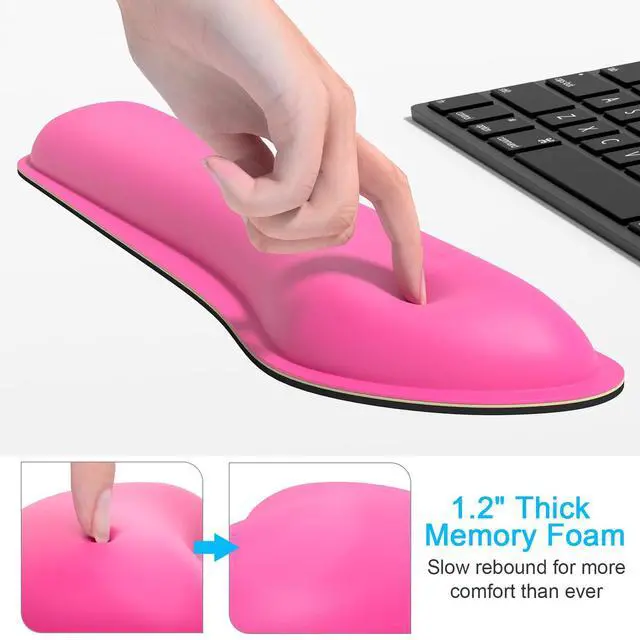 Alt view image 4 of 7 - Keyboard Wrist Rest Set, Cute PU Leather Wrist Cushion for Computer Keyboard and Mousepad, Memory Foam Mouse Pad Rests Support with Non-Slip Base for Typing Pain Relief, Laptop, Hot Pink