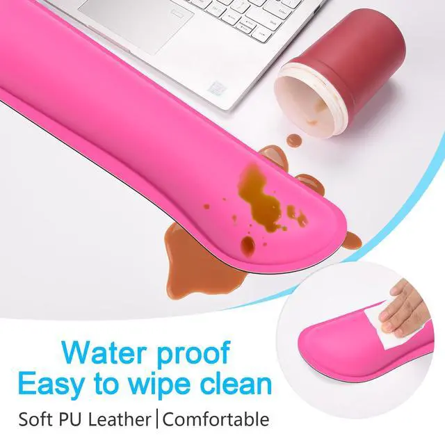 Alt view image 3 of 7 - Keyboard Wrist Rest Set, Cute PU Leather Wrist Cushion for Computer Keyboard and Mousepad, Memory Foam Mouse Pad Rests Support with Non-Slip Base for Typing Pain Relief, Laptop, Hot Pink