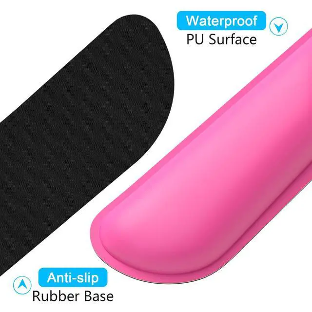 Alt view image 5 of 7 - Keyboard Wrist Rest Set, Cute PU Leather Wrist Cushion for Computer Keyboard and Mousepad, Memory Foam Mouse Pad Rests Support with Non-Slip Base for Typing Pain Relief, Laptop, Hot Pink