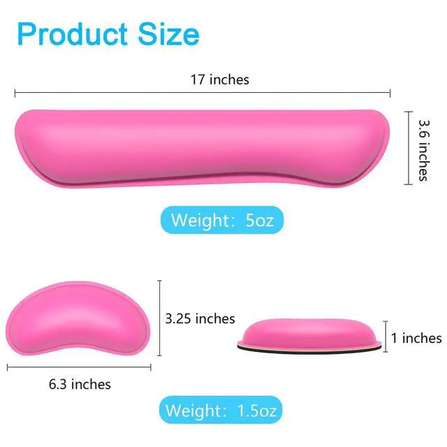 Alt view image 6 of 7 - Keyboard Wrist Rest Set, Cute PU Leather Wrist Cushion for Computer Keyboard and Mousepad, Memory Foam Mouse Pad Rests Support with Non-Slip Base for Typing Pain Relief, Laptop, Hot Pink